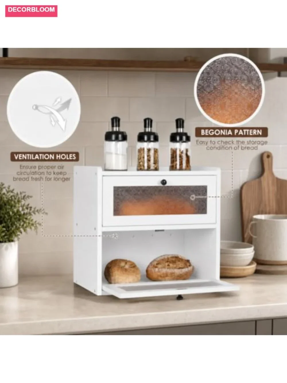 Large Pine Wood Bread Box with Magnetic Doors